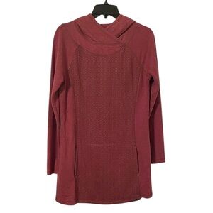 Prana Women’s Red Chevron Print Pocket Pullover Hoodie Sweater Size M